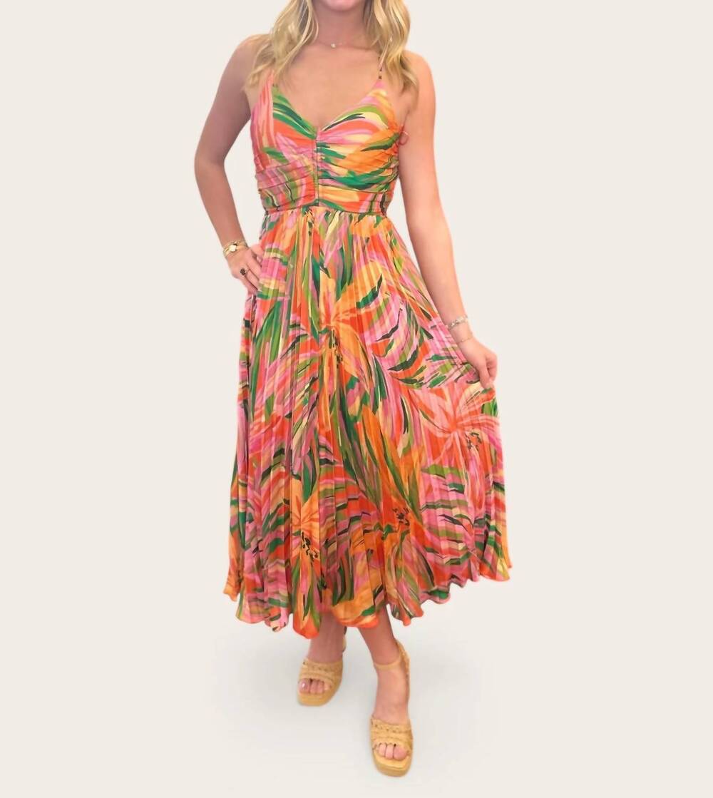NEW SADIE & SAGE women's sunset ridge vibrant floral pleated midi dress in multi